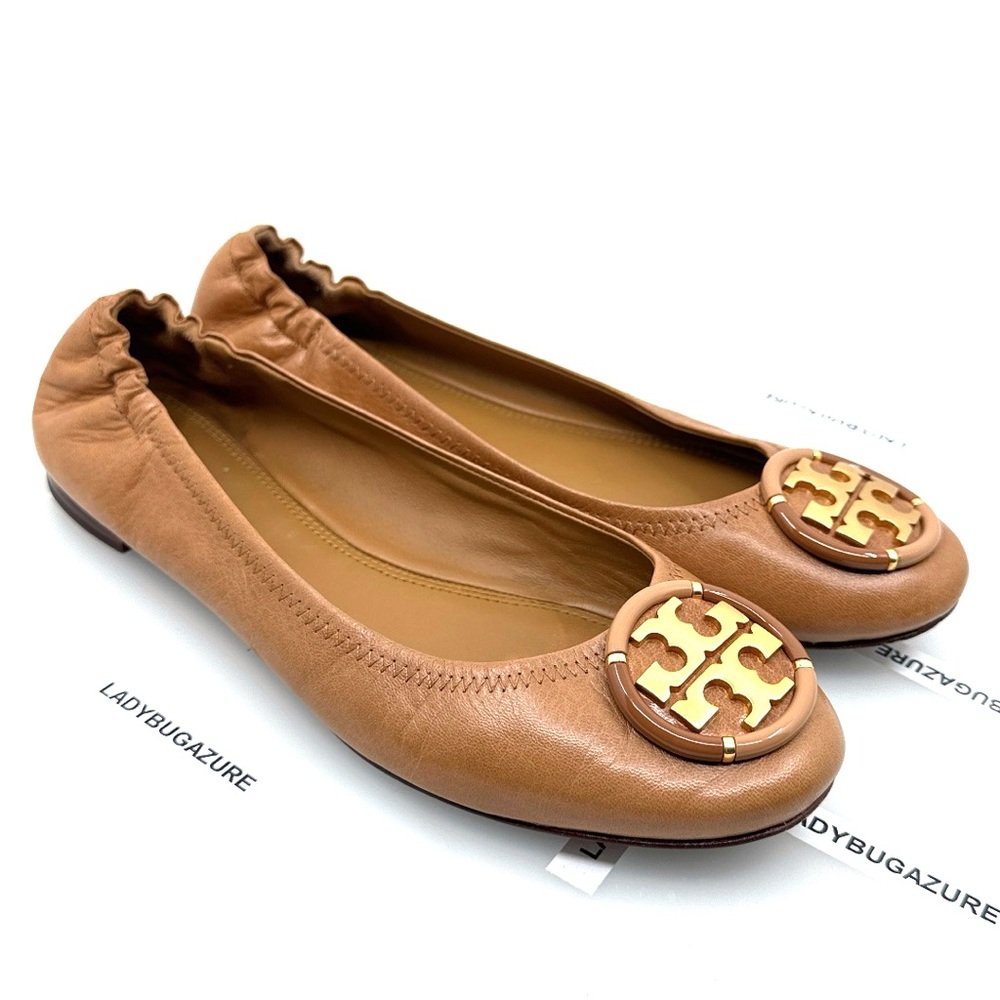 Tory Burch Multi-Logo Ballet Tan Flats Gold Logo - like new Size 7.5 w/dust bag - Picture 4 of 7